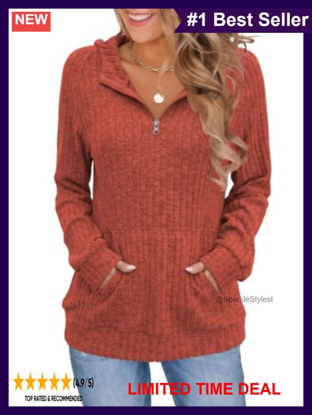 Quarter Zip Hooded Sweatshirt Kangaroo Pocket Pullover Soft Stretch